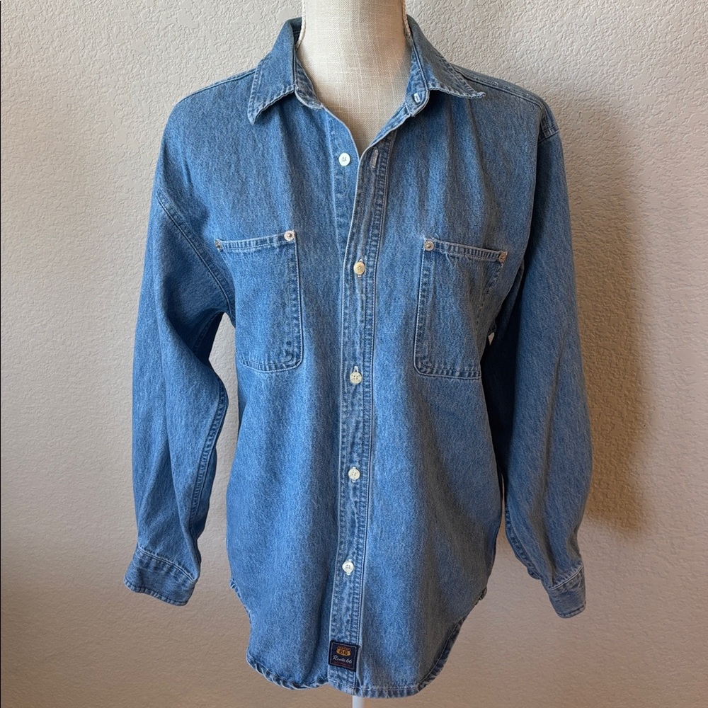 Route 66 Light Blue Denim Button Down Shirt Size 14-16